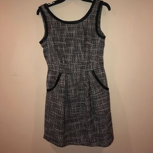 Black and white leather trim dress with pockets!